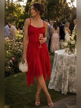 ARMANI EXCHANGE Red Silk Mid Length Drape Dress 0